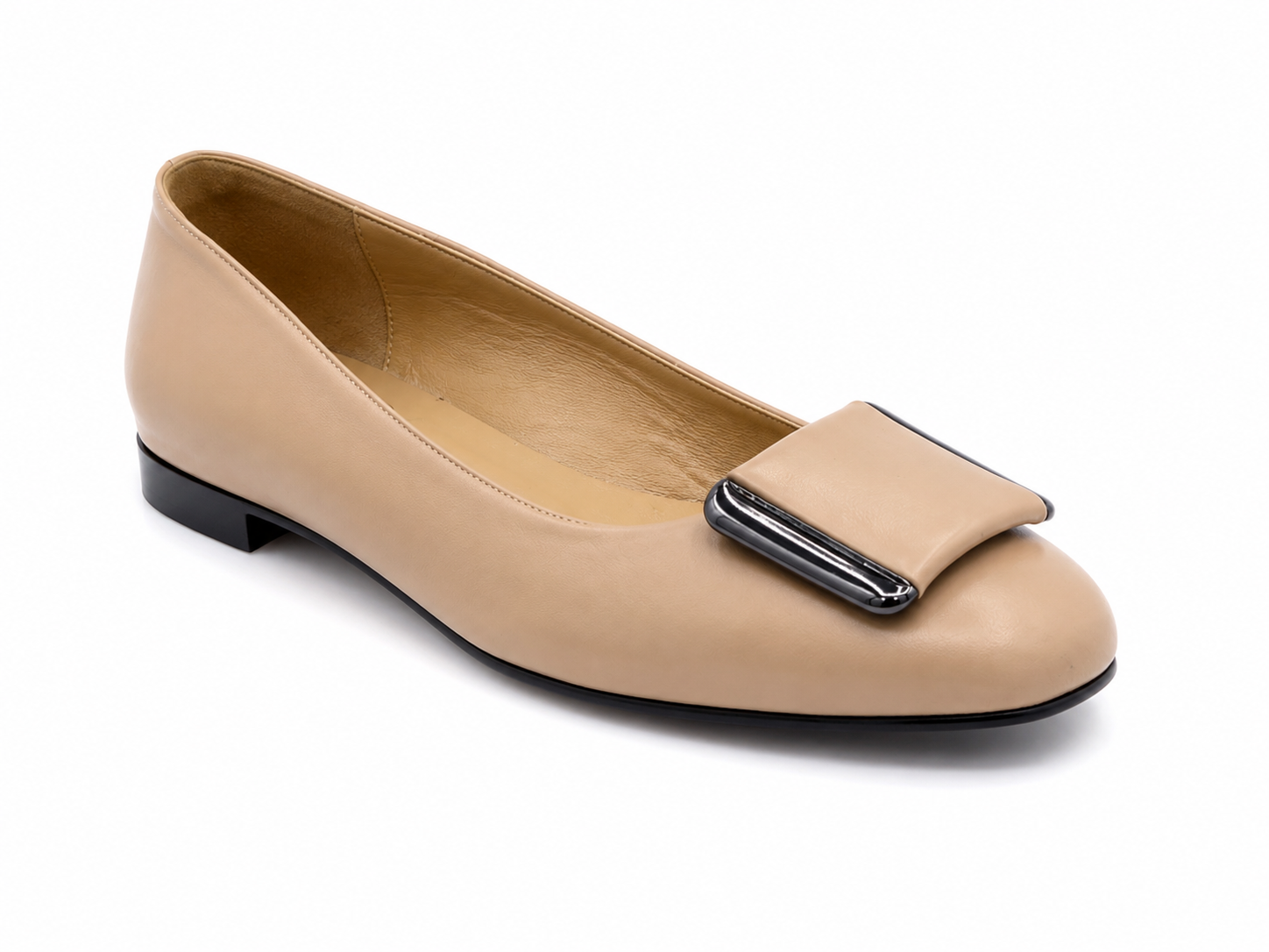 Oscar William Women’s Beige Leather Shoes with Buckle