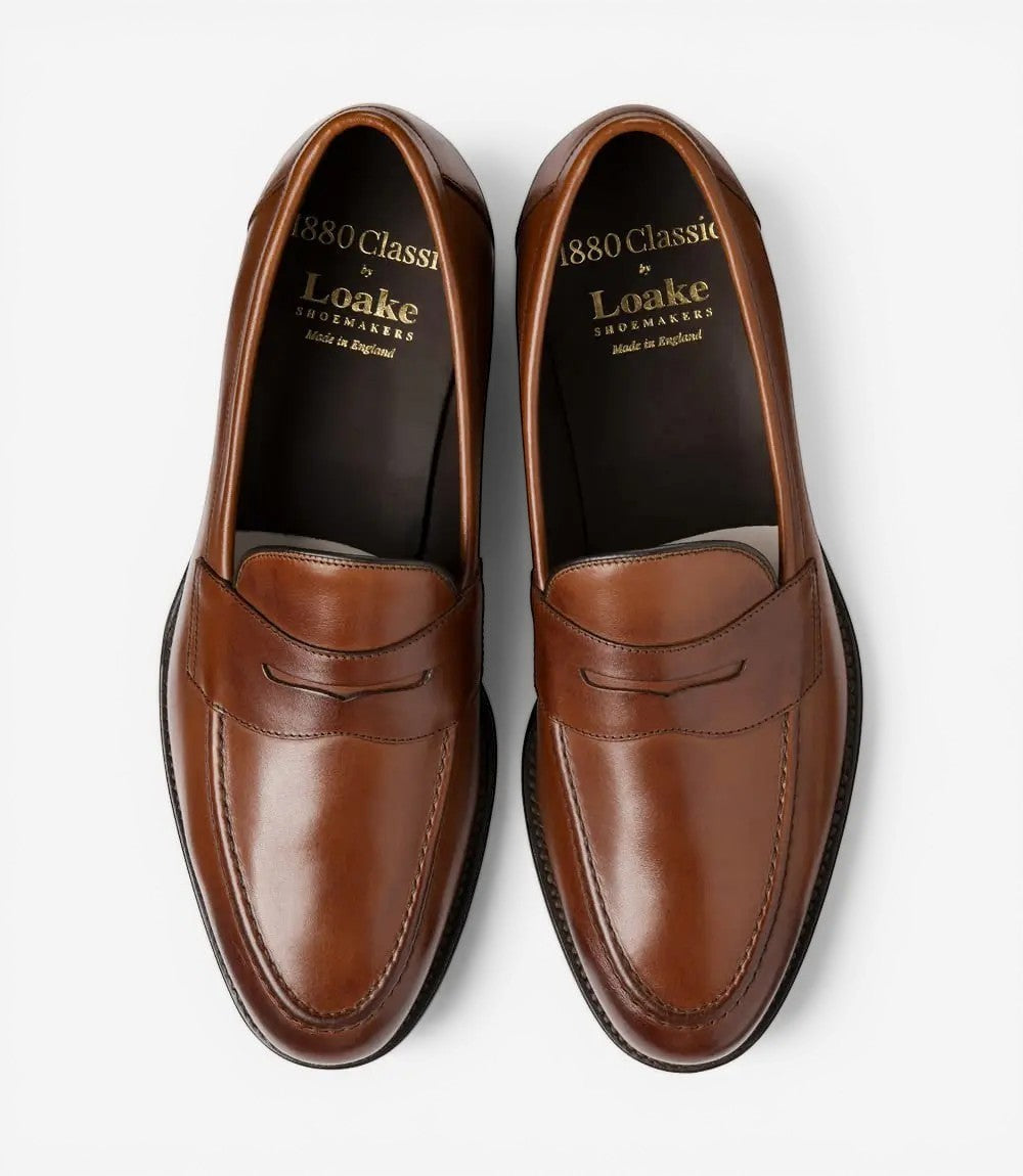 Loake Hornbeam Mahogany Calf Leather Penny Loafers
