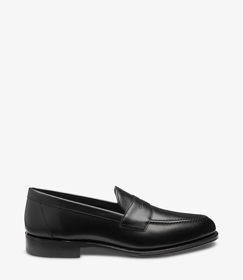 Loake Hornbeam Black Calf Leather Penny Loafers Side View