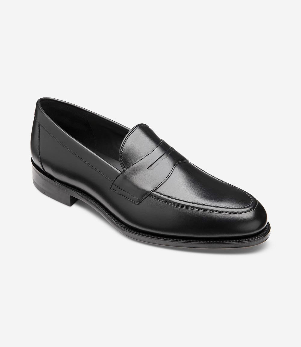 Loake Hornbeam Black Calf Leather Penny Loafers Front View
