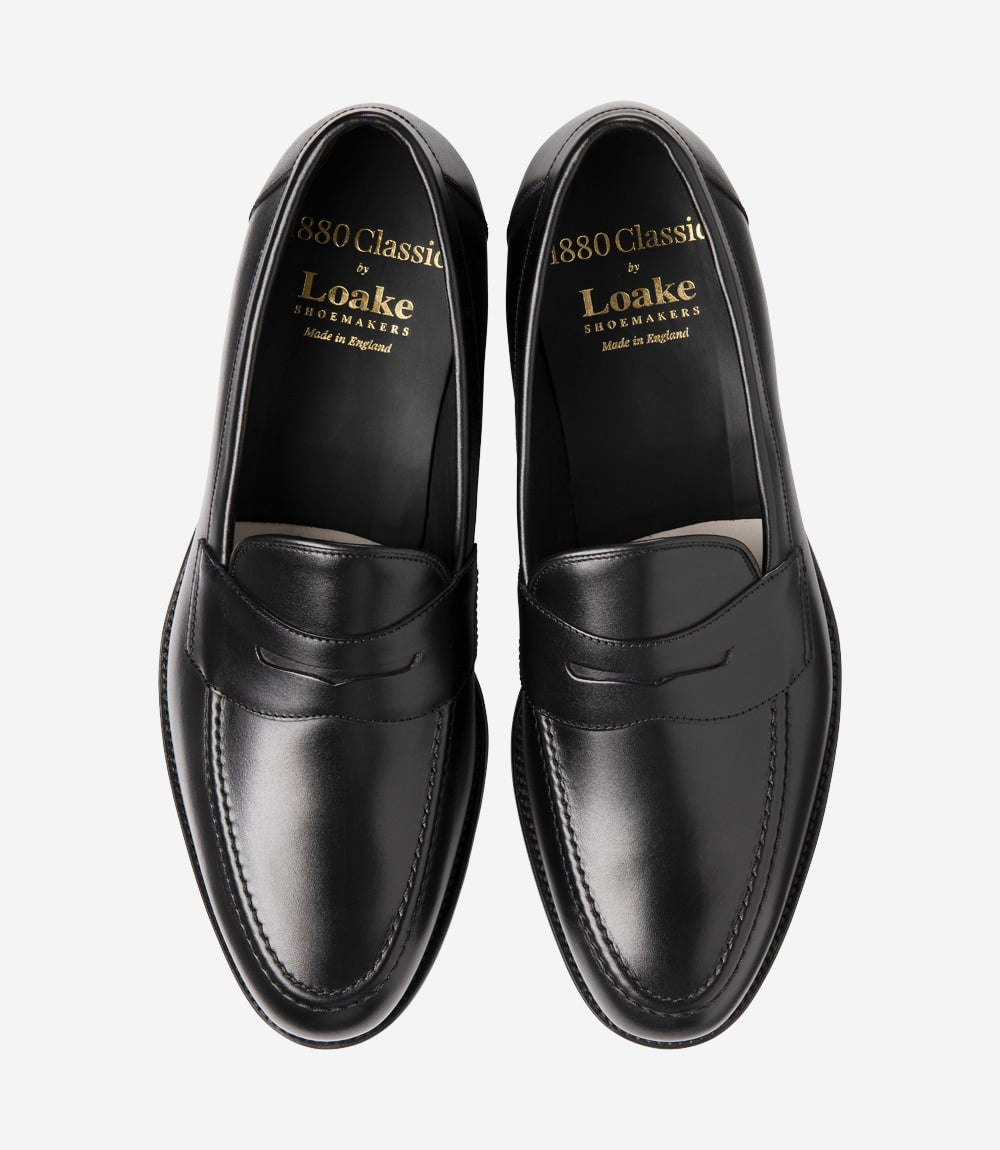 Loake Hornbeam Black Calf Leather Penny Loafers Top View