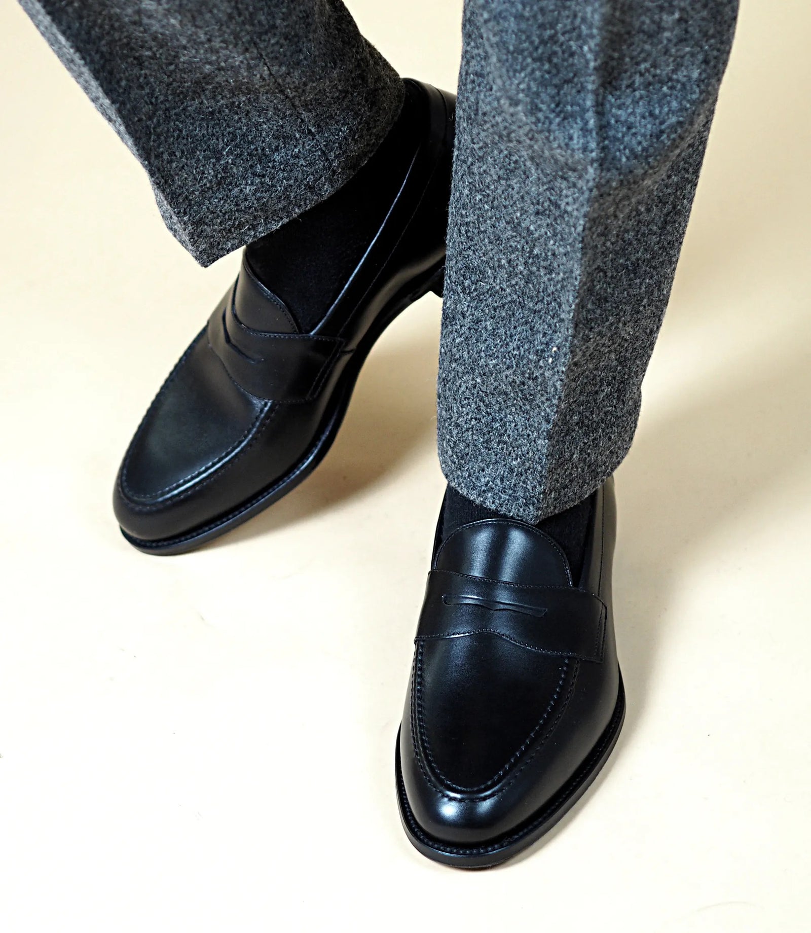 Loake Hornbeam Black Calf Leather Penny Loafers Life Style