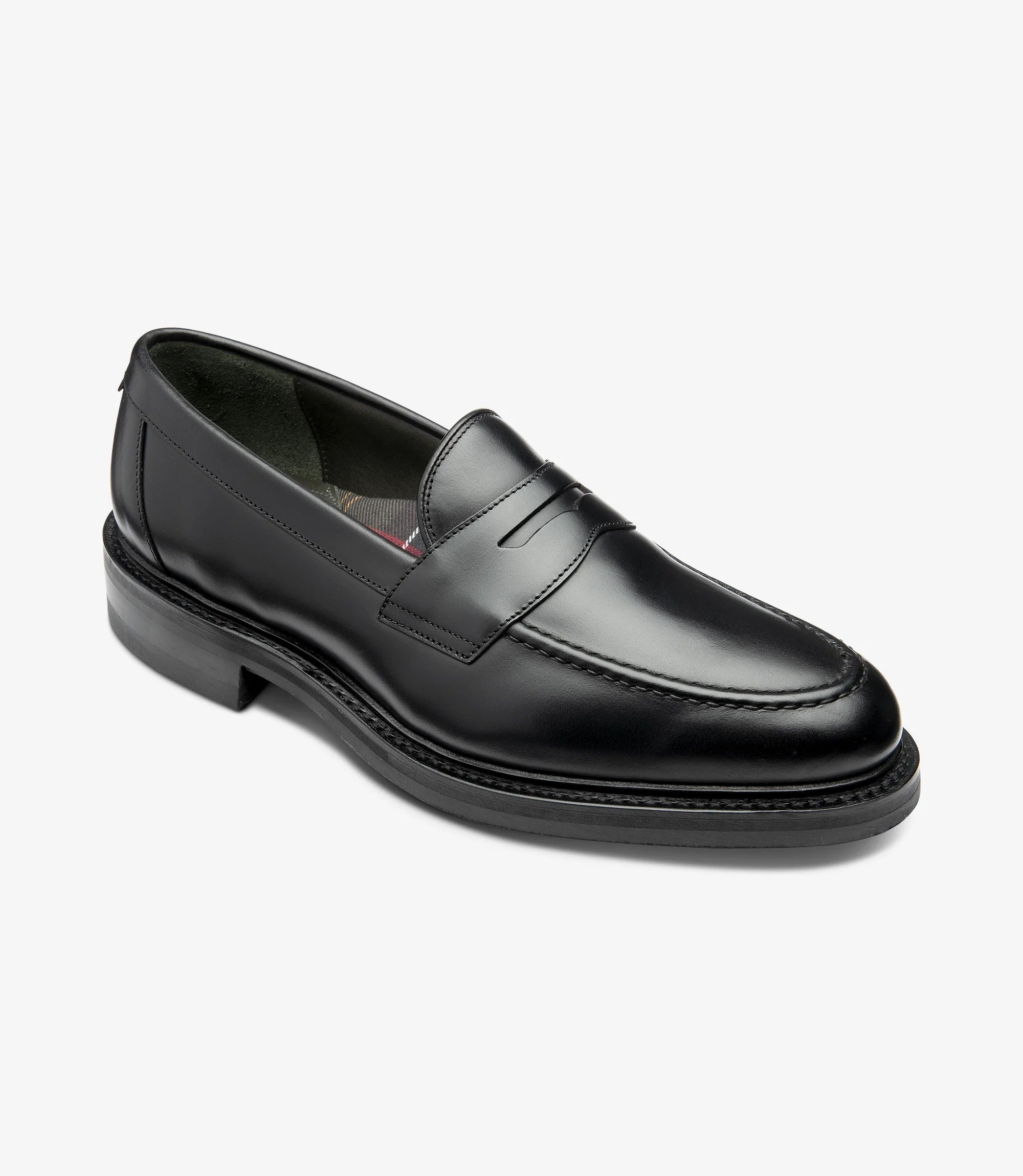 Loake Carmichael Black Pull-Up Leather Penny Loafers Front View