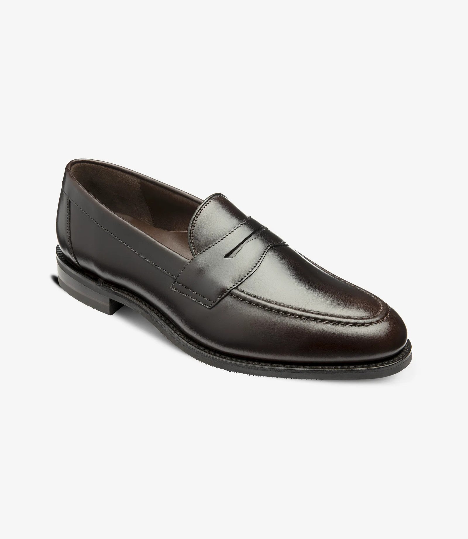 Loake Imperial Dark Brown Leather Penny Loafers Front View