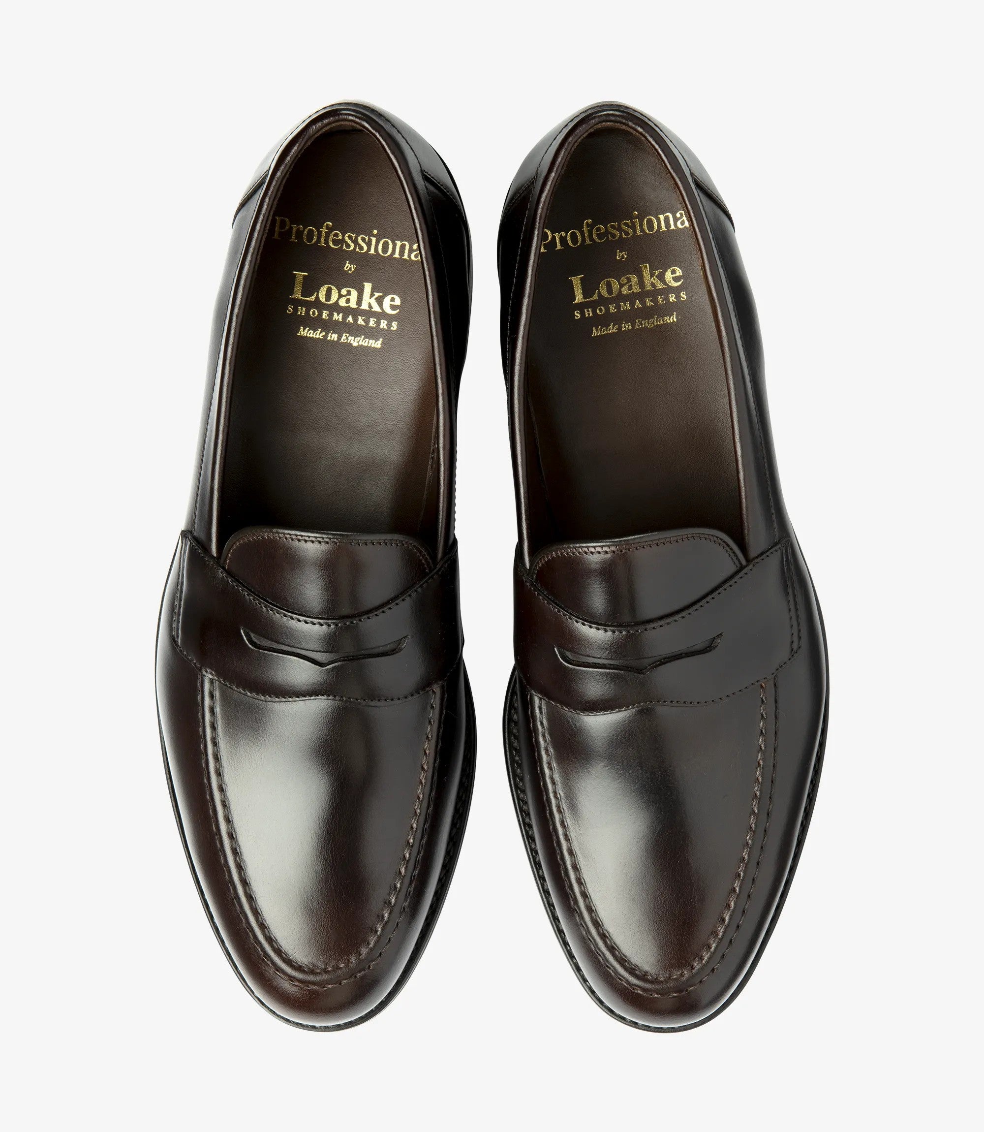 Loake Imperial Dark Brown Leather Penny Loafers Top View