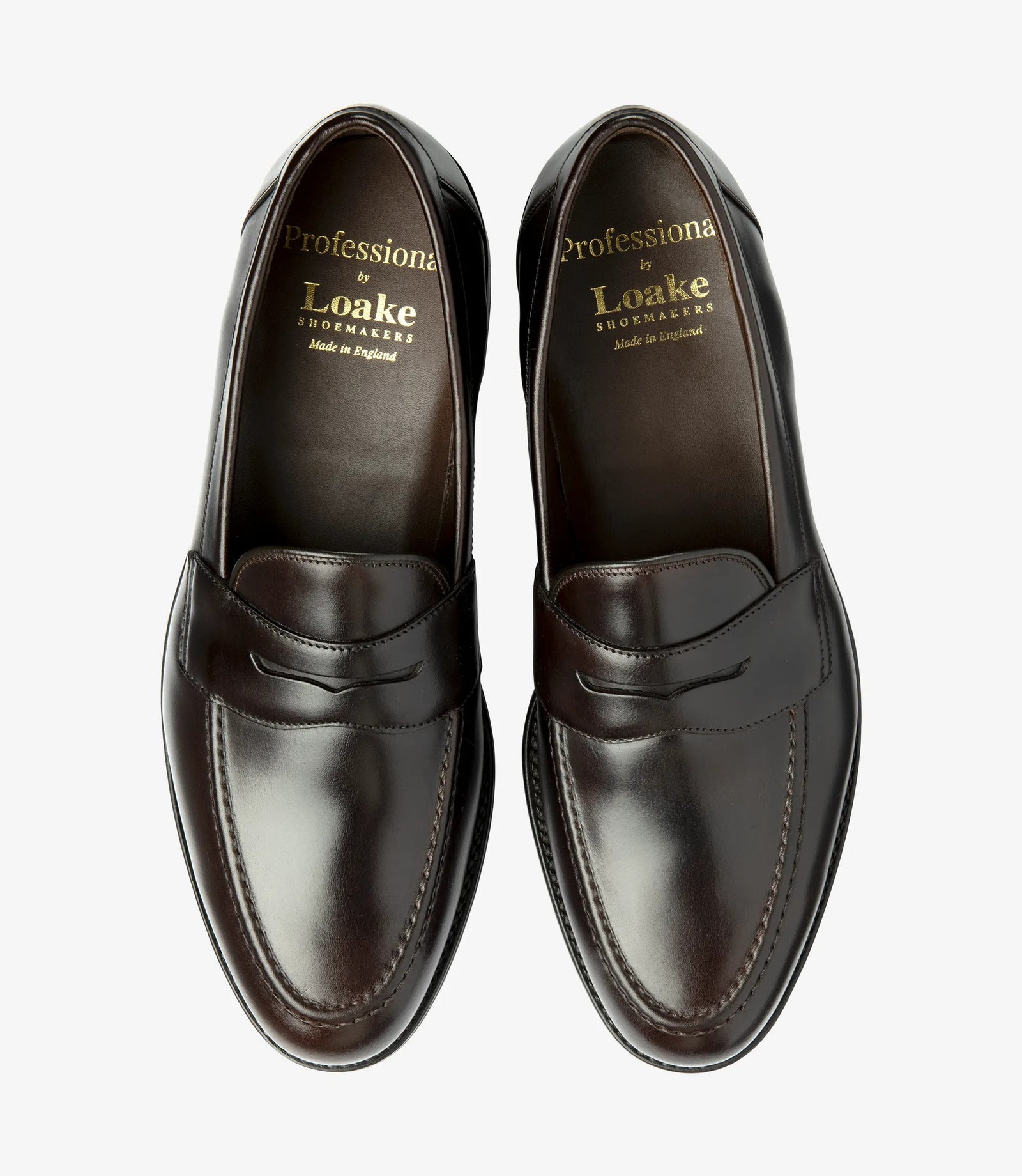 Loake Imperial Dark Brown Leather Penny Loafers Top View