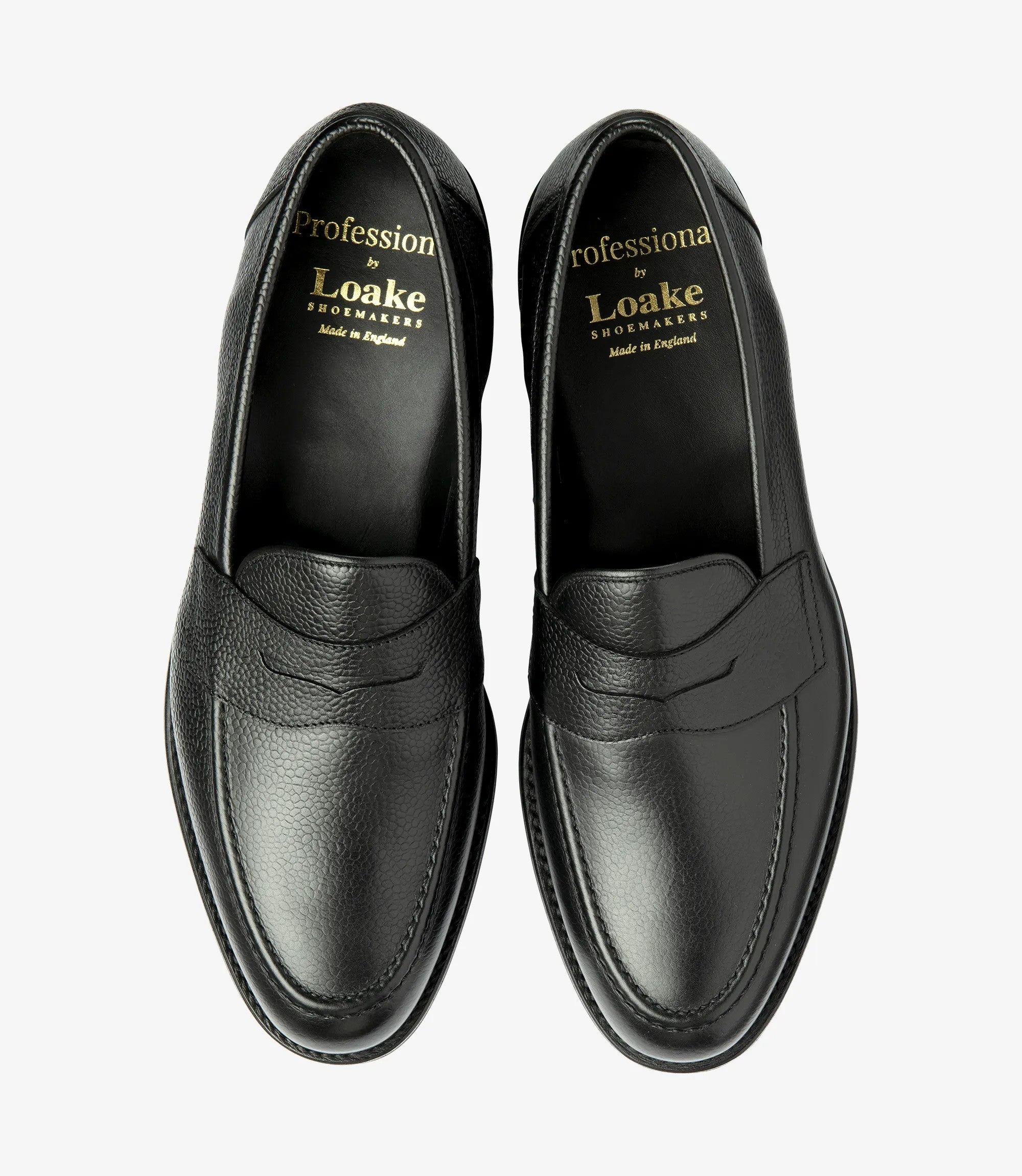 Loake Imperial Black Grain Leather Penny Loafers Top View