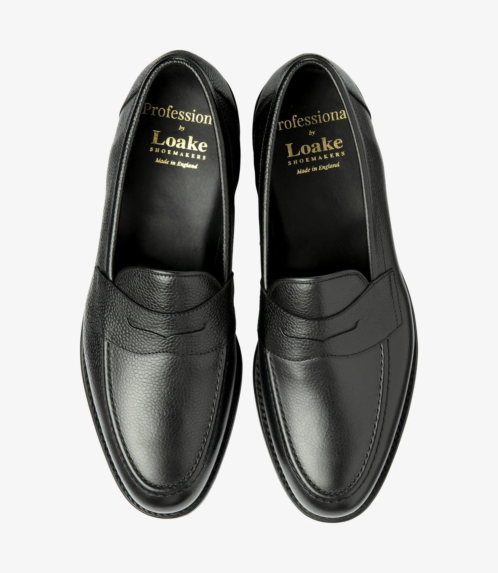 Loake Imperial Black Grain Leather Penny Loafers Top View