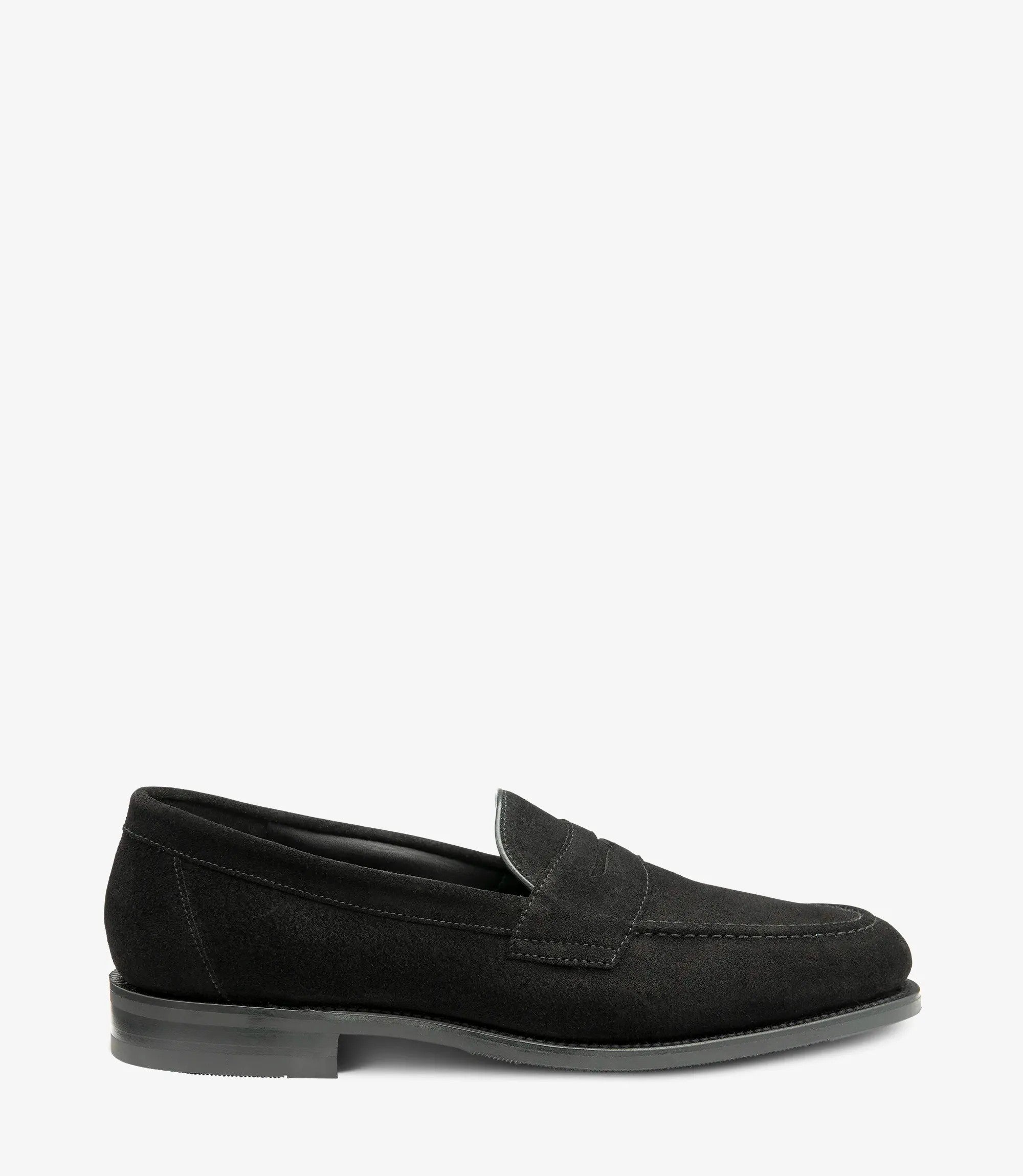 Loake Imperial Black Suede Penny Loafers Side View