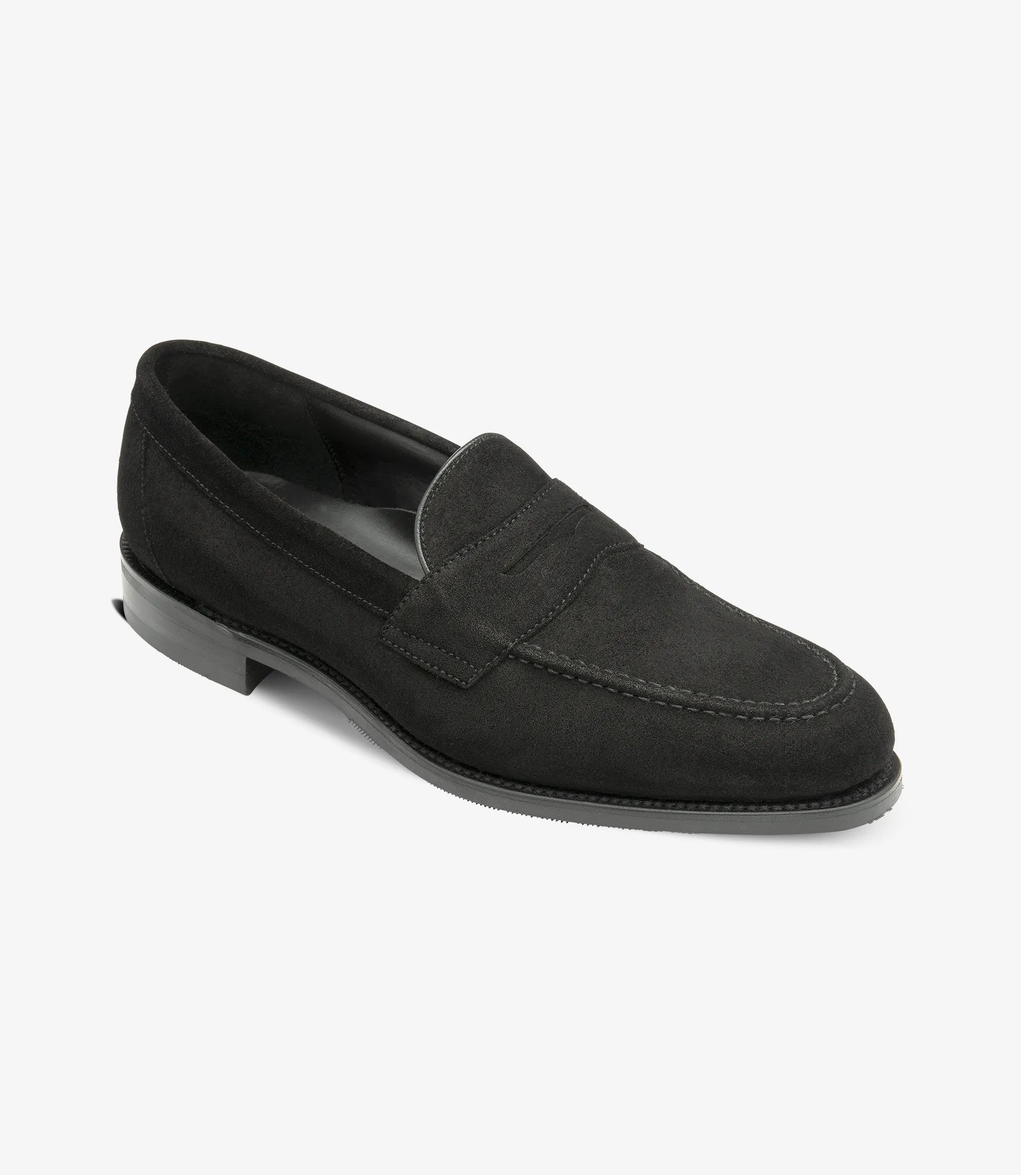 Loake Imperial Black Suede Penny Loafers Front View