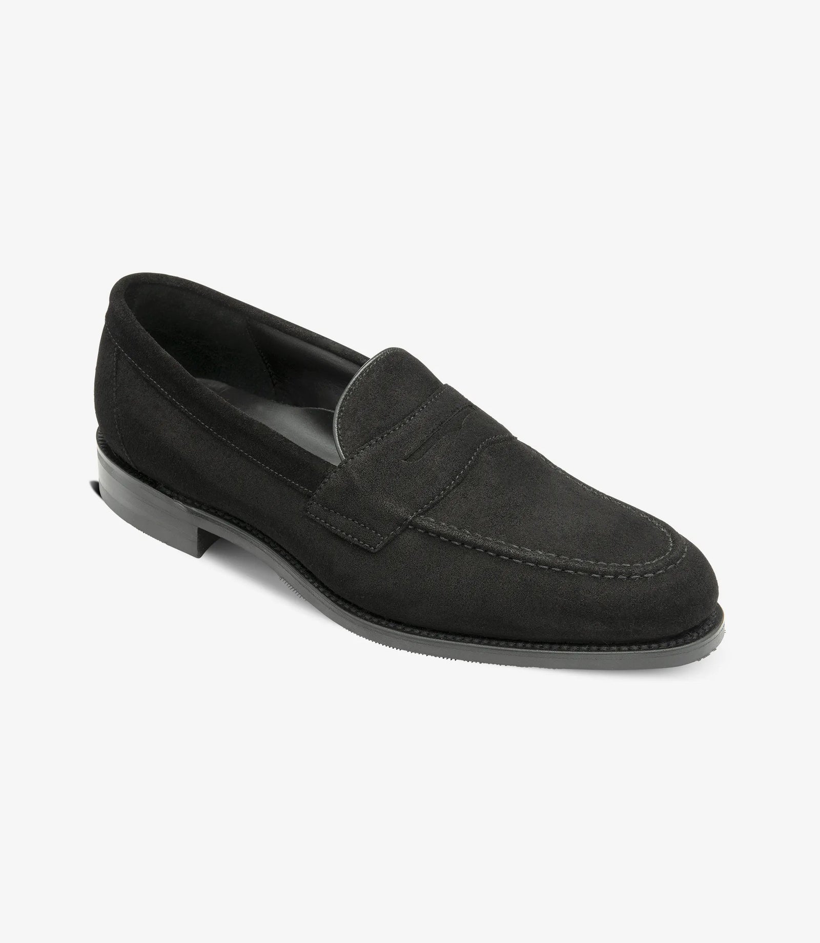 Loake Imperial Black Suede Penny Loafers Front View