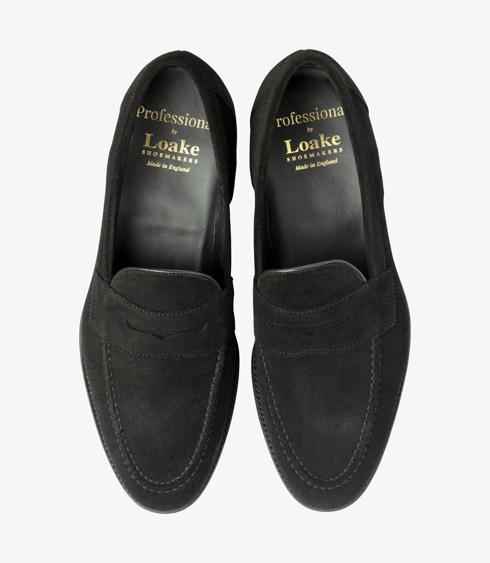 Loake Imperial Black Suede Penny Loafers Top View