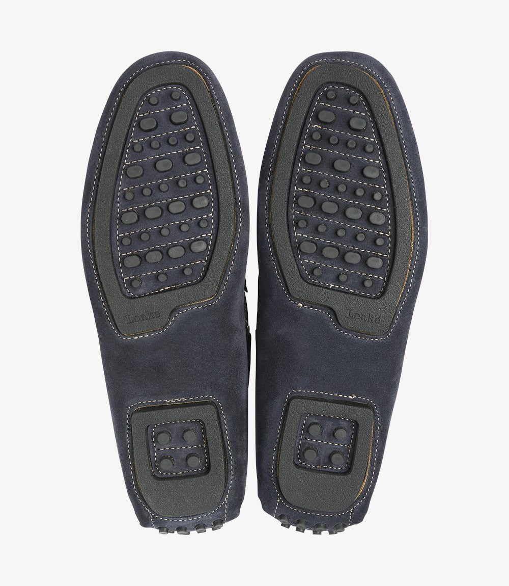 Loake Donington Navy Suede Driving Loafers Sole View