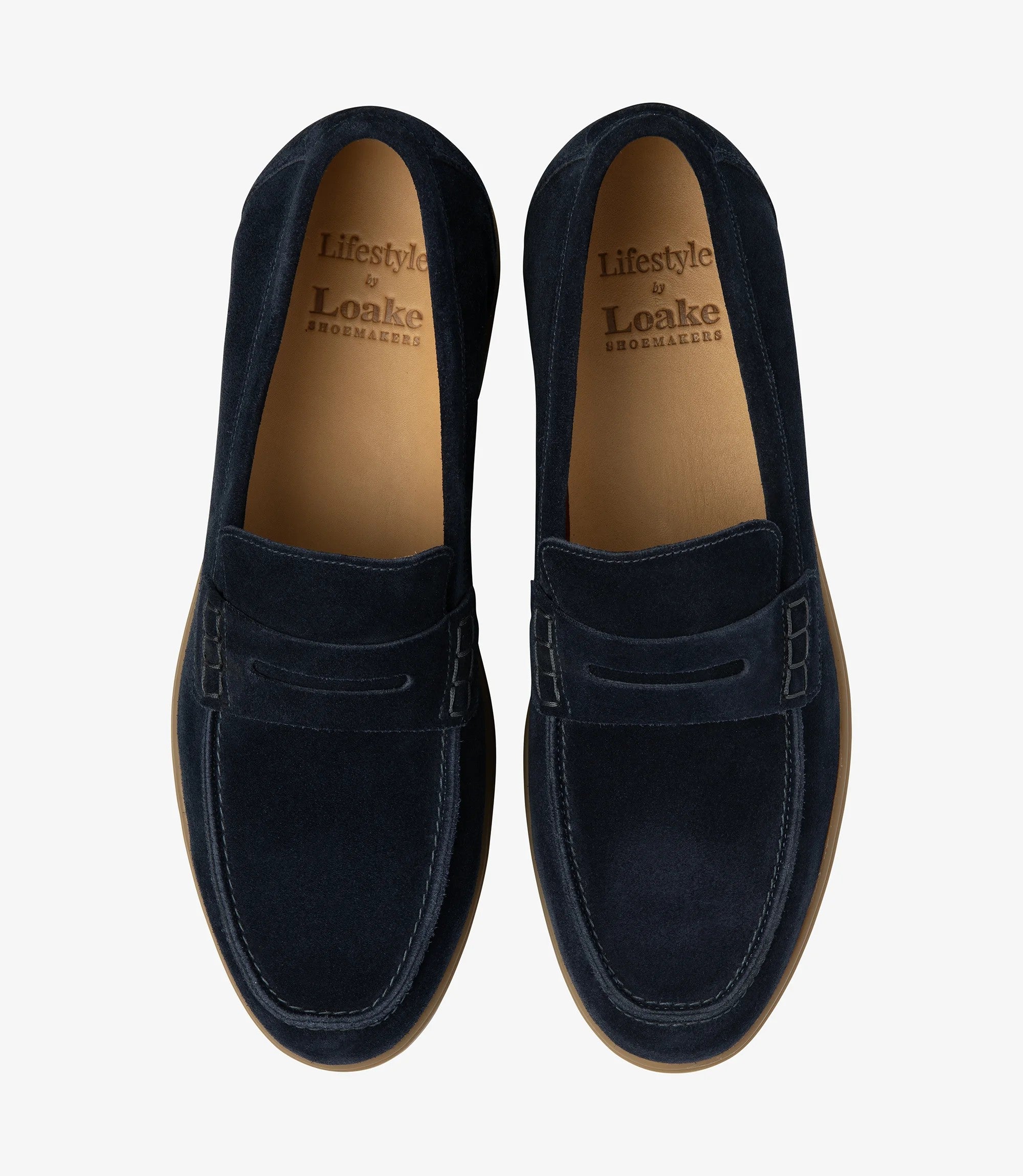 Loake Lucca Navy Suede Penny Loafers | Men's Smart Casual Shoes Top View