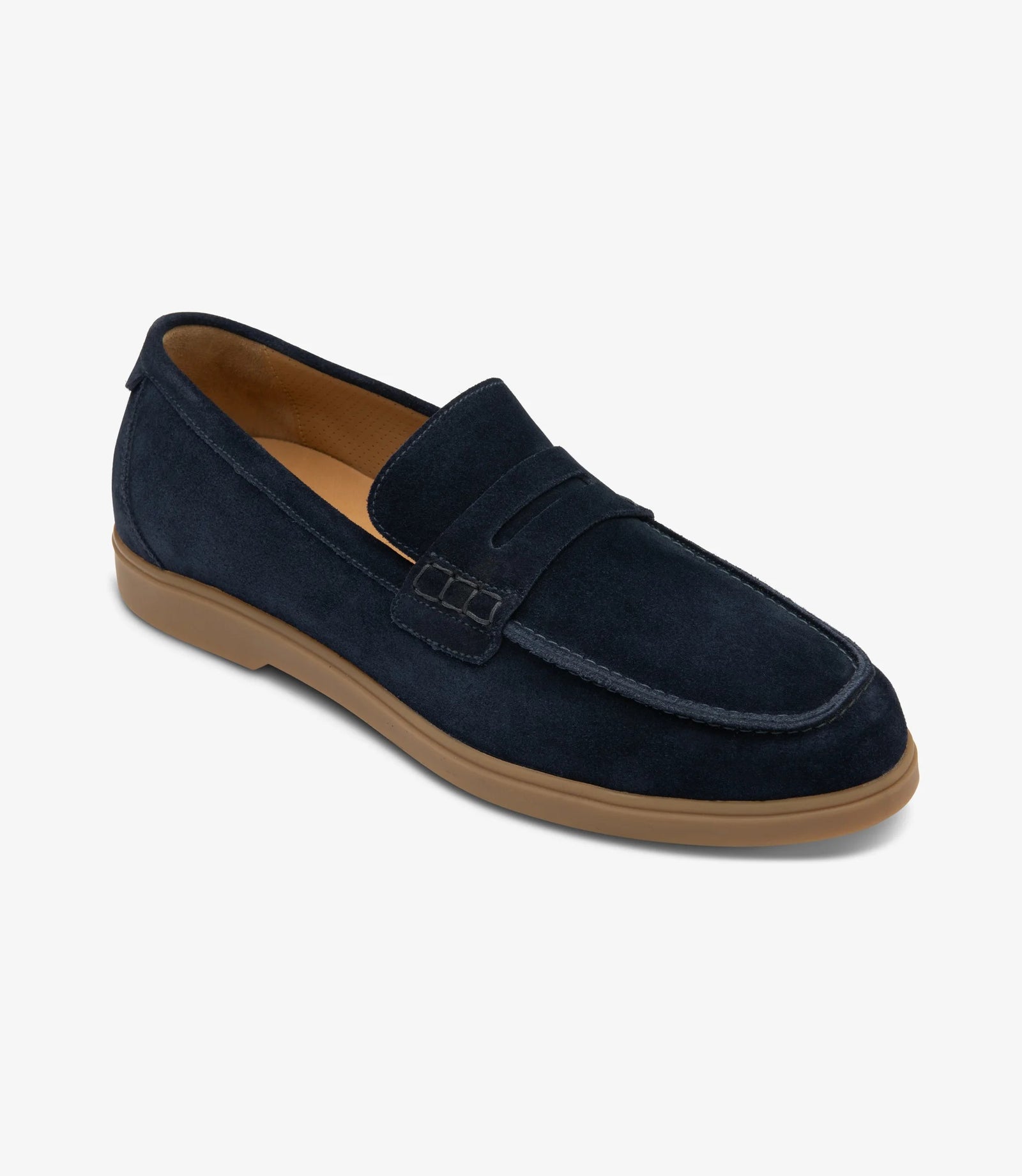 Loake Lucca Navy Suede Penny Loafers | Men's Smart Casual Shoes Front View