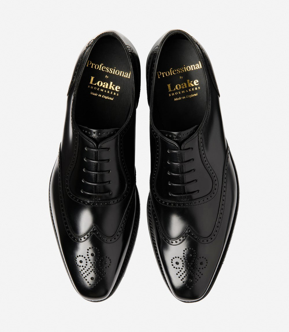 Loake Tay Black Polished Leather Brogue Shoes | Men's Dress Shoes