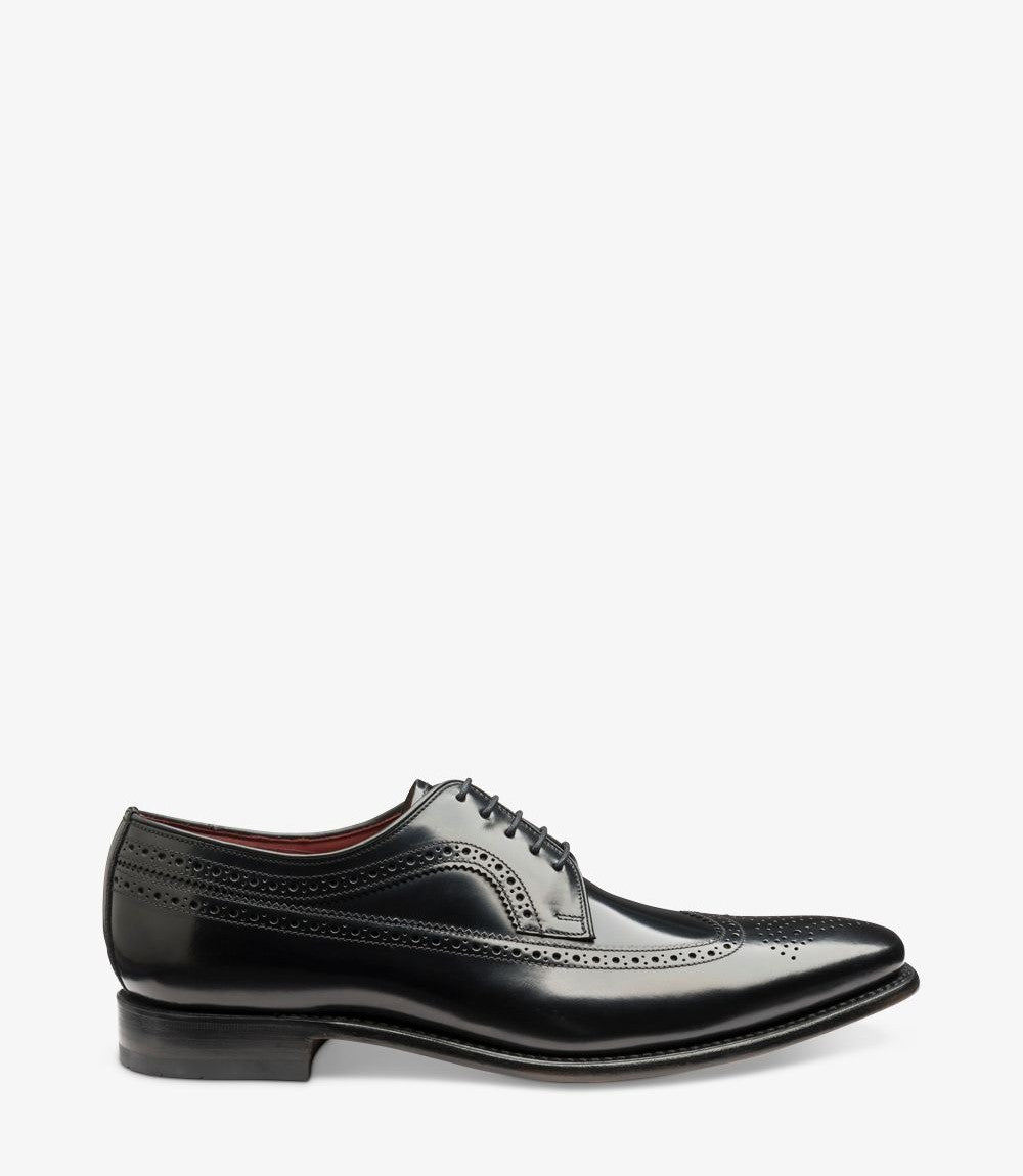Loake Clint Black Wing Brogue Derby Shoes | Polished Leather