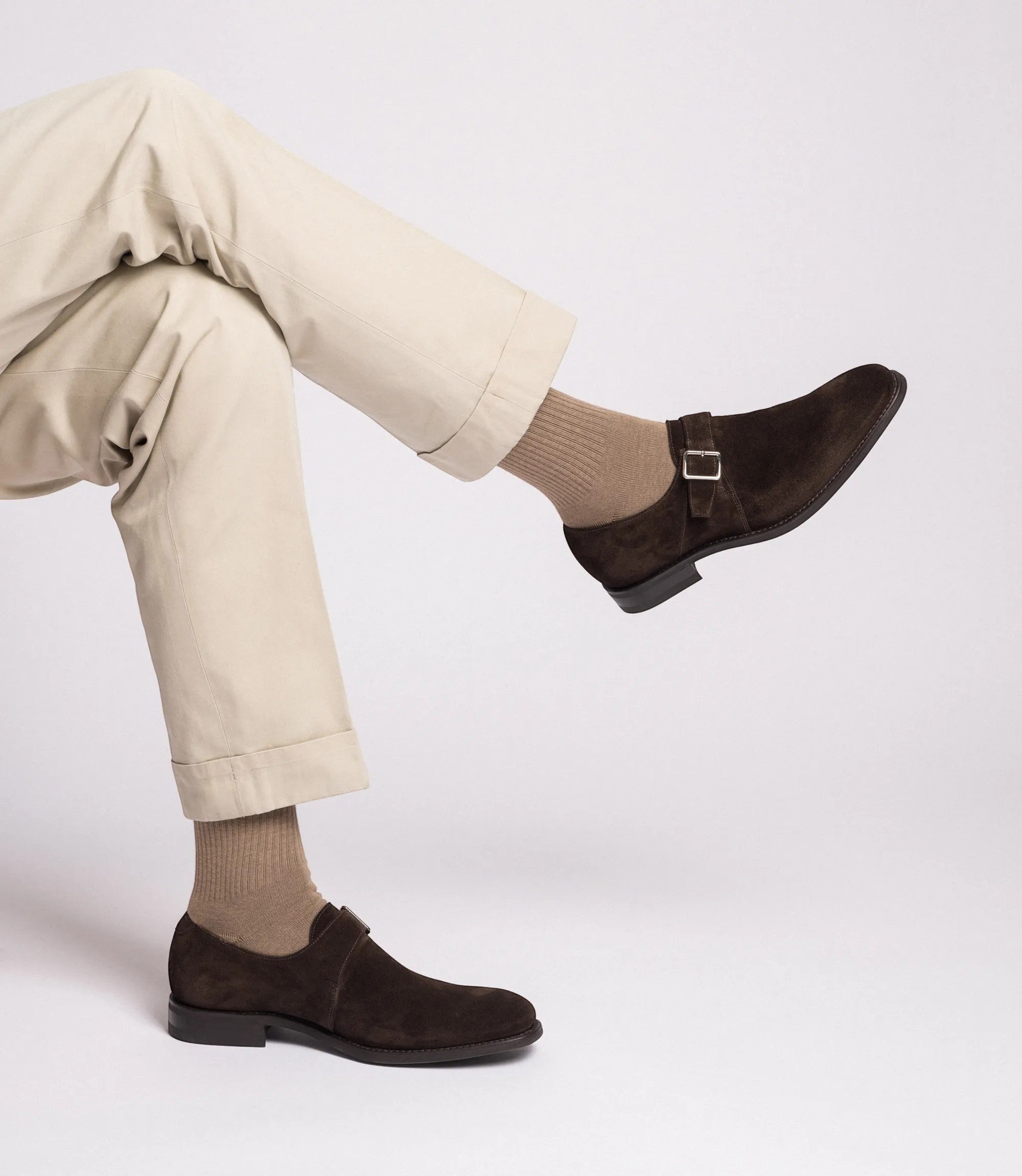 Loake 357 Dark Brown Suede Monk Strap Shoes