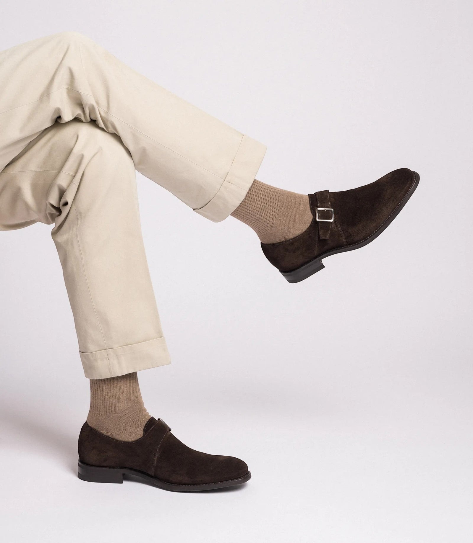 Loake 357 Dark Brown Suede Monk Strap Shoes