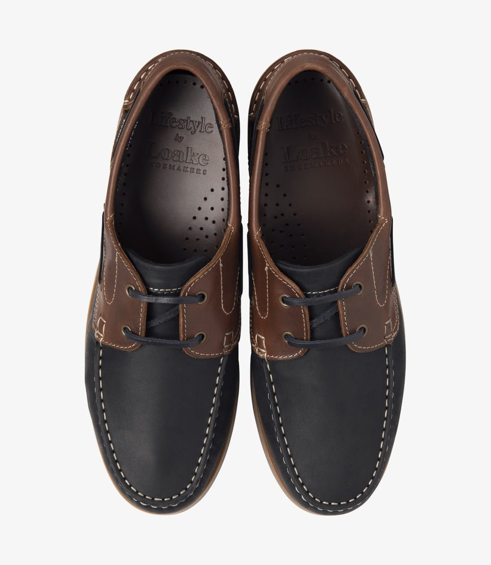 Loake Lymington Navy Brown Nubuck Boat Shoes