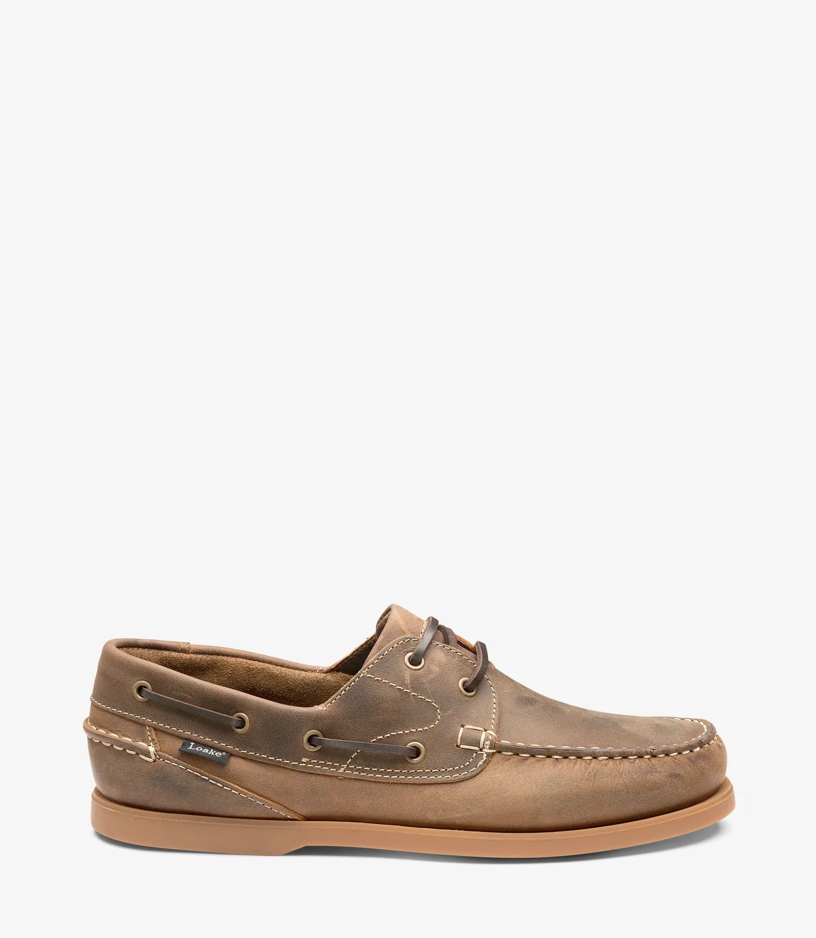 Loake Lymington Brown Oiled Nubuck Boat Shoes Side View