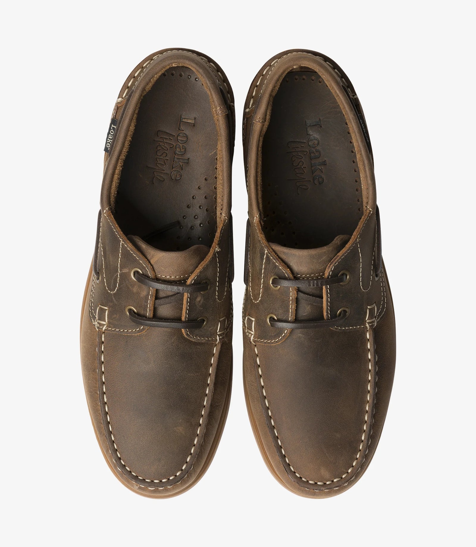 Loake Lymington Brown Oiled Nubuck Boat Shoes Top View
