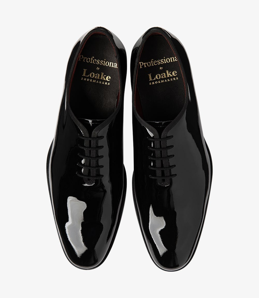 Loake Regal Black Patent Wholecut Oxford Shoes Top View