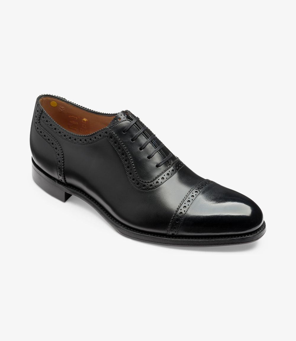 Loake Trinity Onyx Black Semi Brogue Oxford Shoes Front View