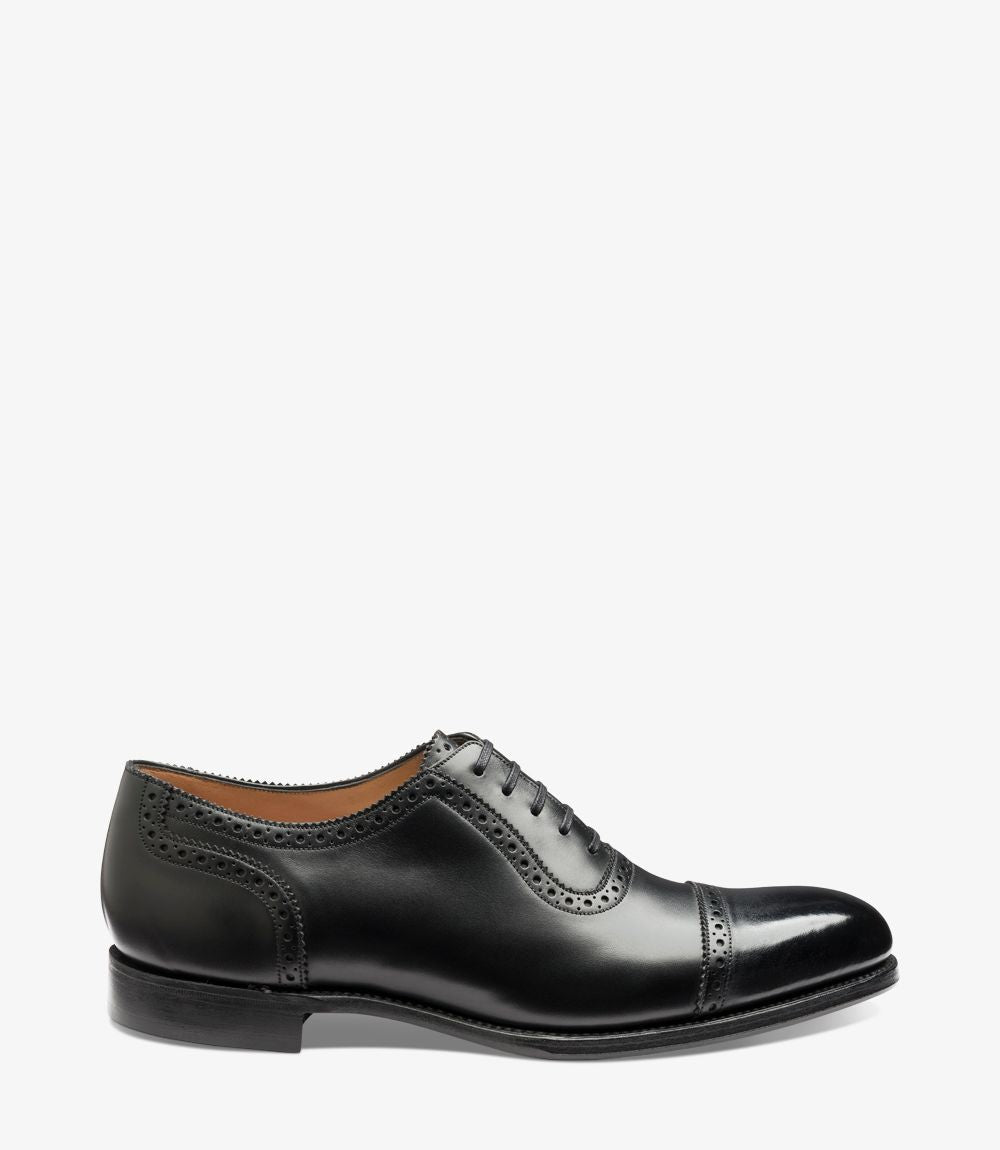 Loake Trinity Onyx Black Semi Brogue Oxford Shoes Side View