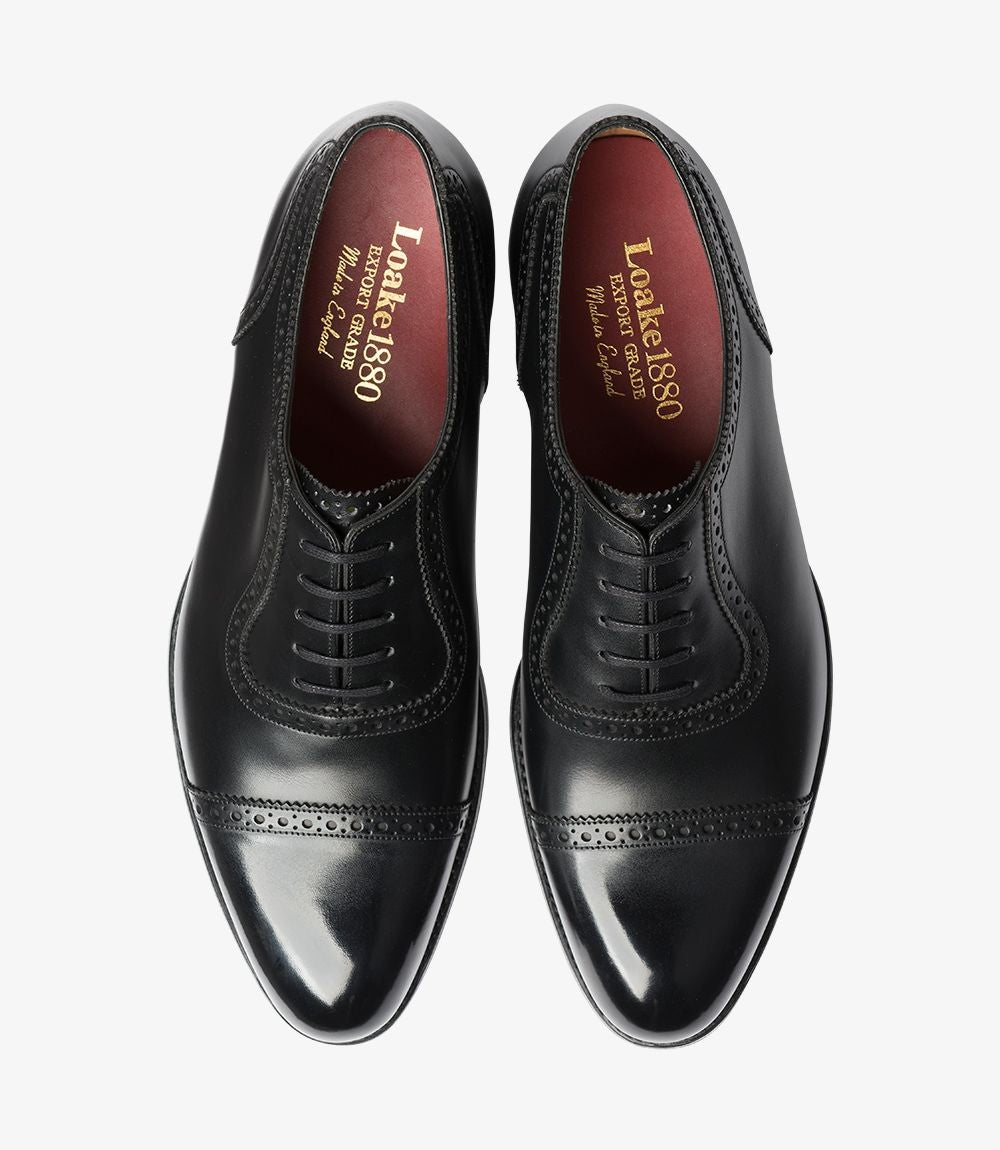 Loake Trinity Onyx Black Semi Brogue Oxford Shoes Top View