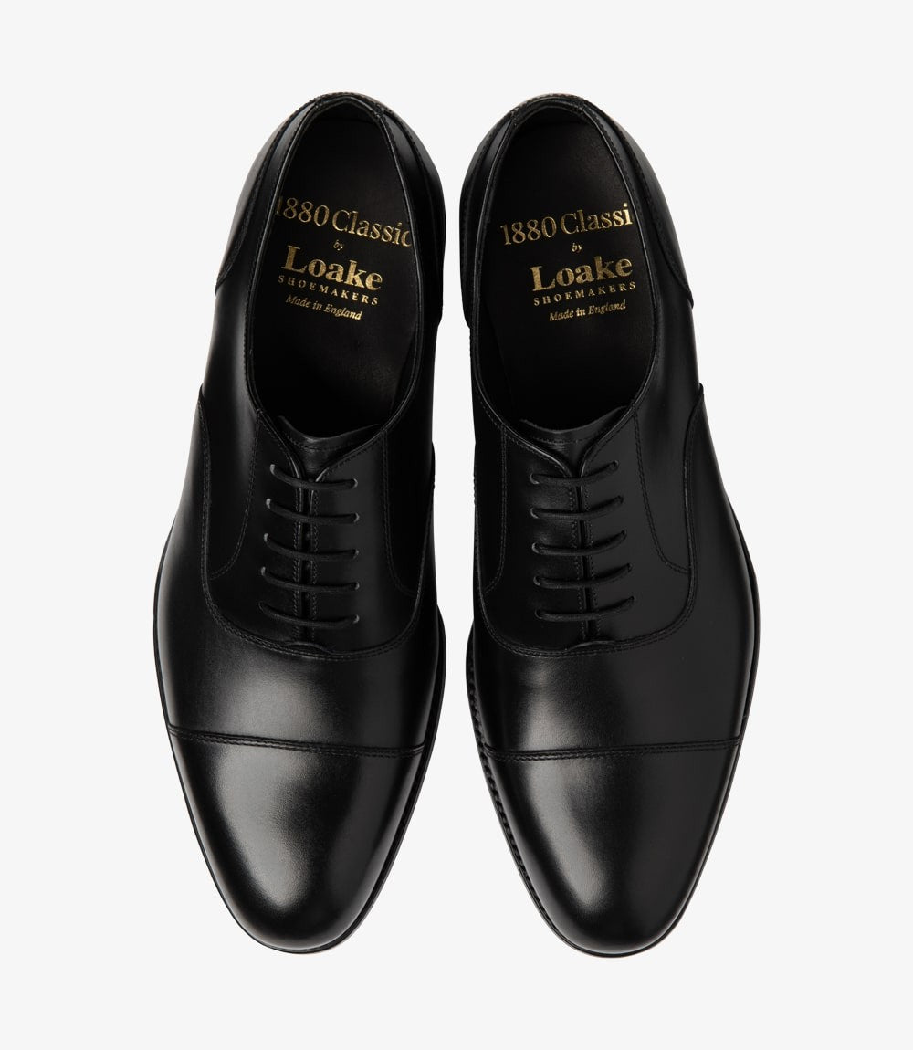 Loake Stonegate Carbon Black Toe Cap Oxford Shoes Top View