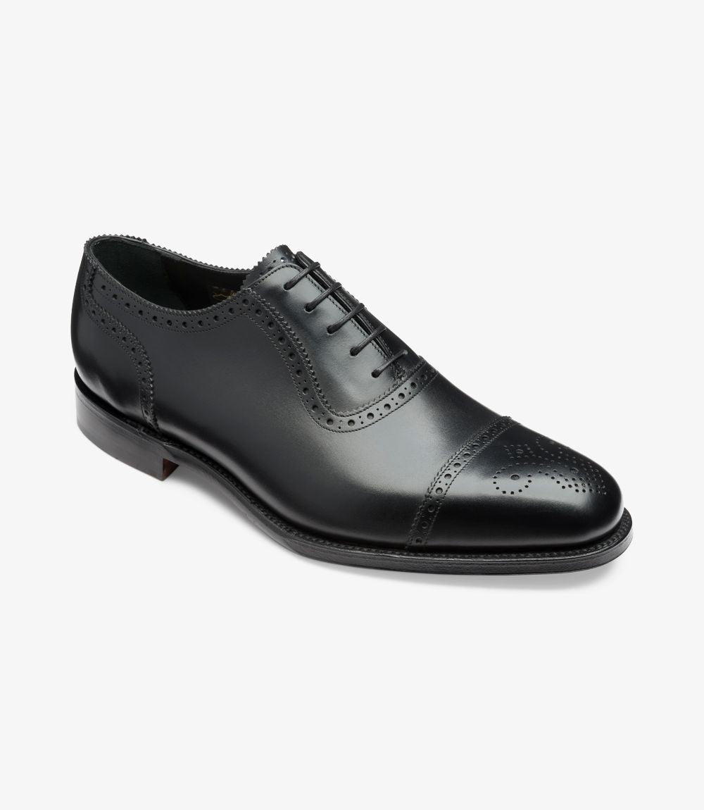 Loake Strand Black Semi Brogue Oxford Shoes | Made in England