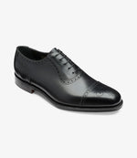 Loake Strand Black Semi Brogue Oxford Shoes | Made in England