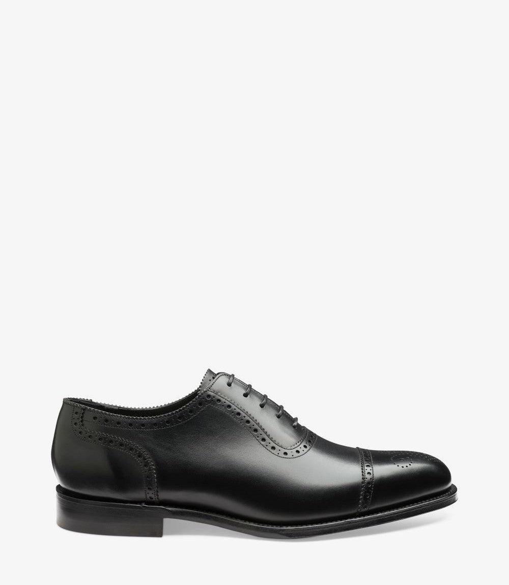 Loake Strand Black Semi Brogue Oxford Shoes | Made in England