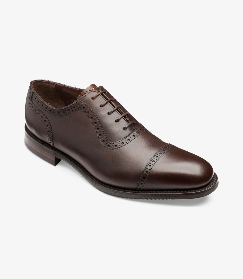 Loake Fleet Dark Brown Semi Brogue Oxford Shoes | Made in England