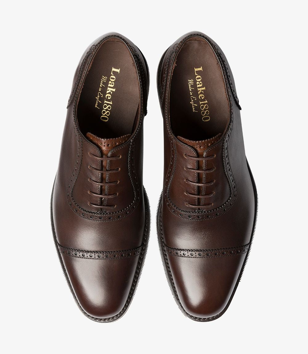 Loake Fleet Dark Brown Semi Brogue Oxford Shoes | Made in England