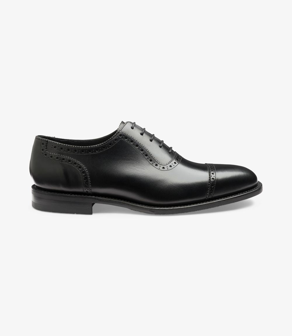 Loake Fleet Black Semi Brogue Oxford Shoes | Made in England