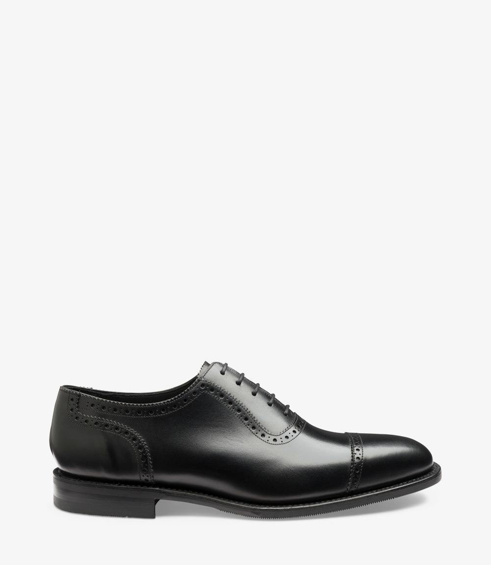 Loake Fleet Black Semi Brogue Oxford Shoes | Made in England