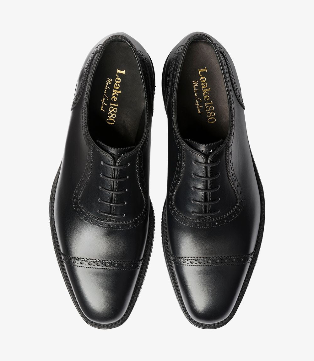 Loake Fleet Black Semi Brogue Oxford Shoes | Made in England