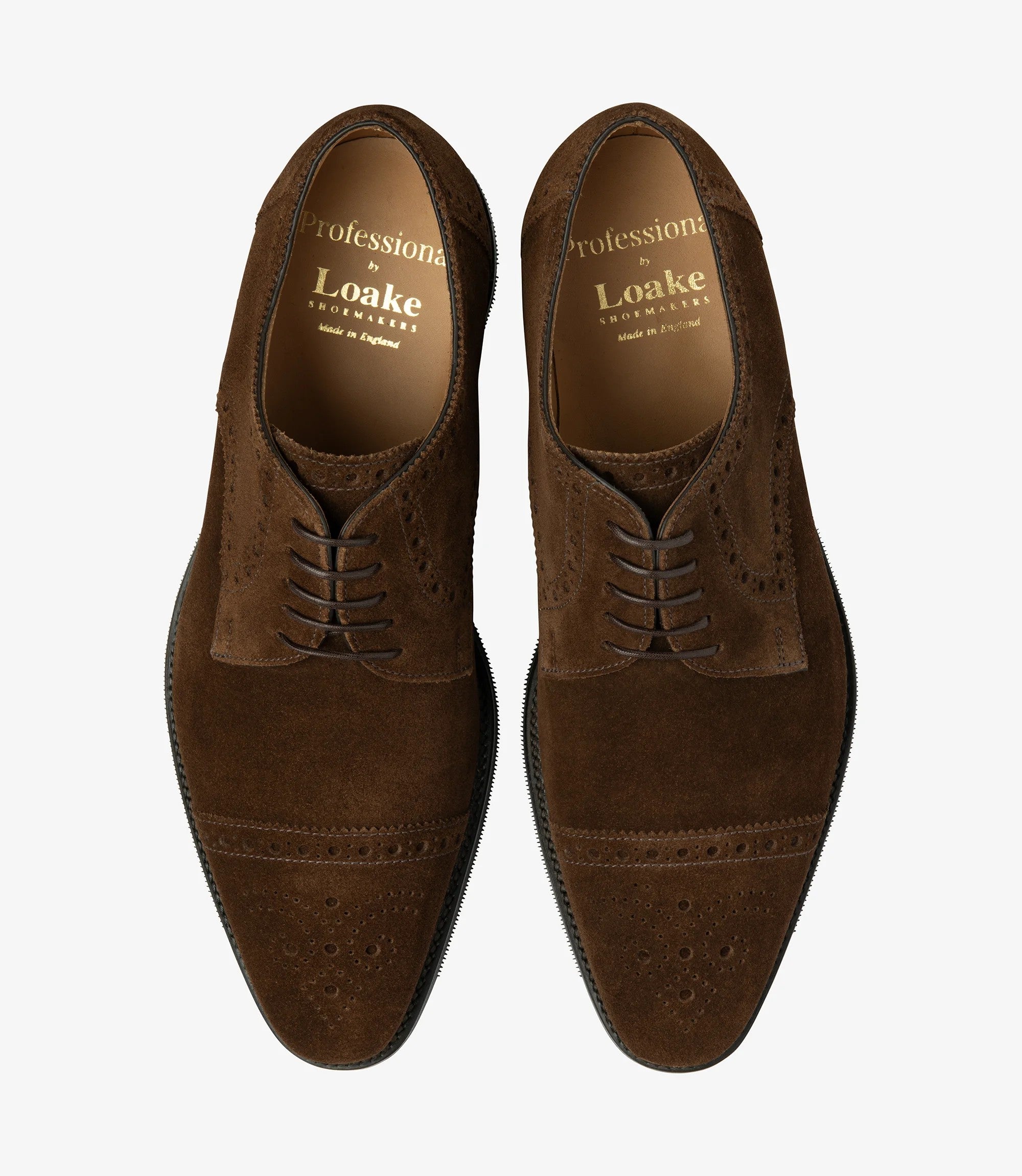 Loake Eldon Brown Suede Semi Brogue Shoes | Goodyear Welted Footwear