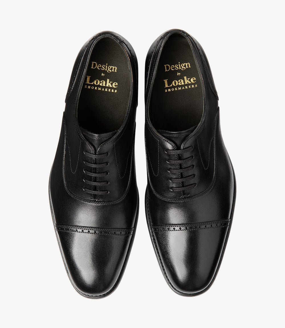 Loake Hughes Black Semi Brogue Shoes | Men's Formal Footwear