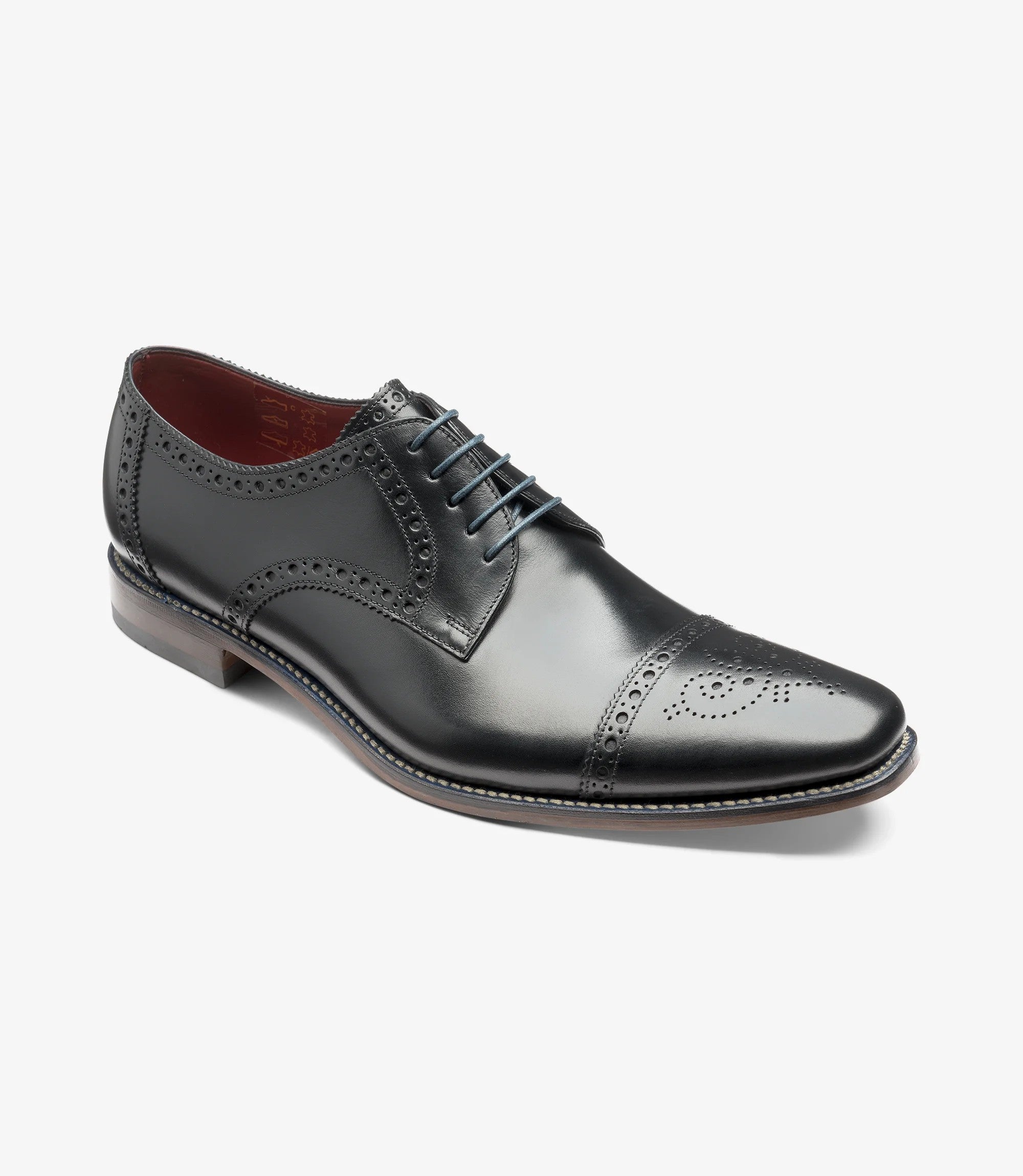 Loake Foley Black Semi Brogue Derby Shoes | Men's Dress Shoes