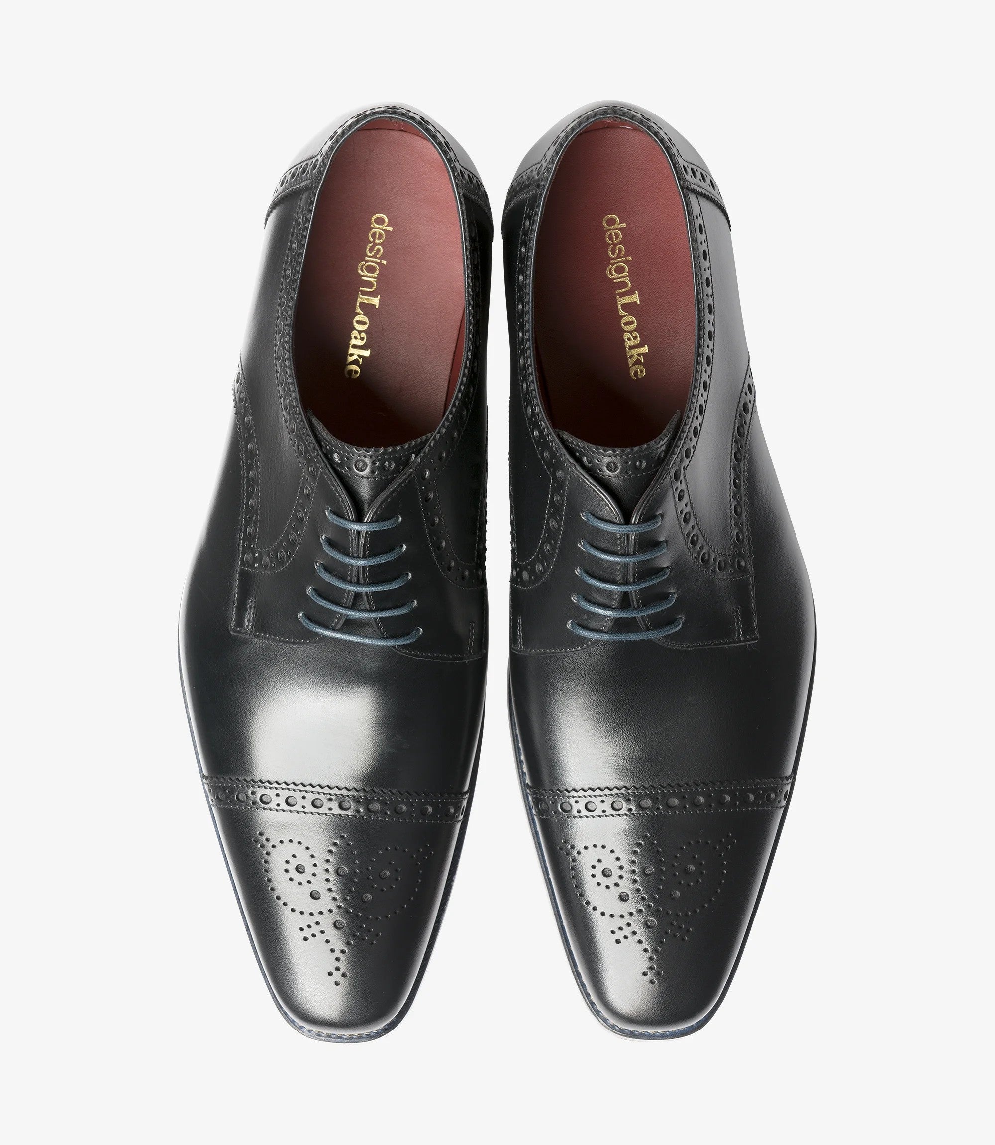 Loake Foley Black Semi Brogue Derby Shoes | Men's Dress Shoes