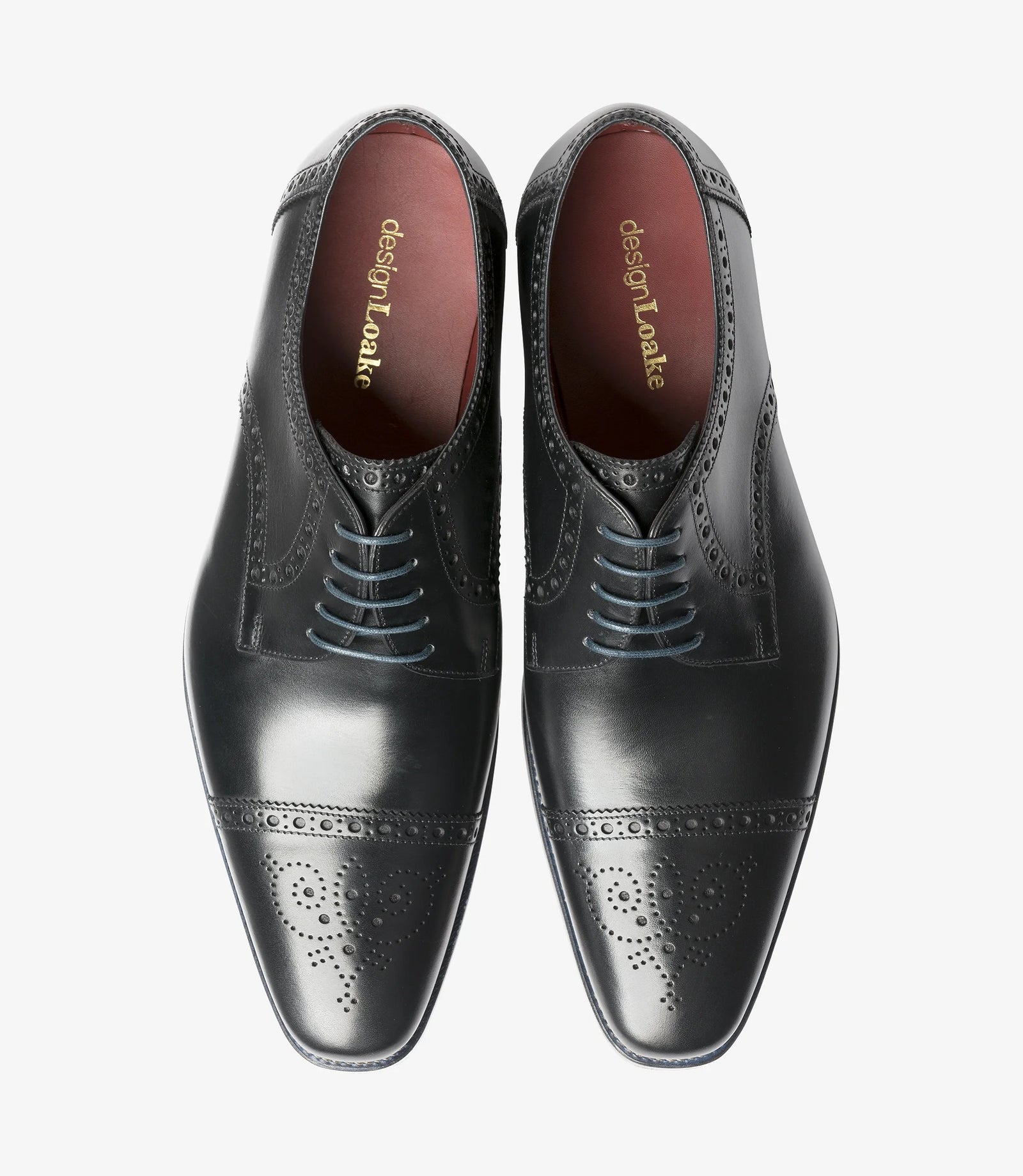 Loake Foley Black Semi Brogue Derby Shoes | Men's Dress Shoes