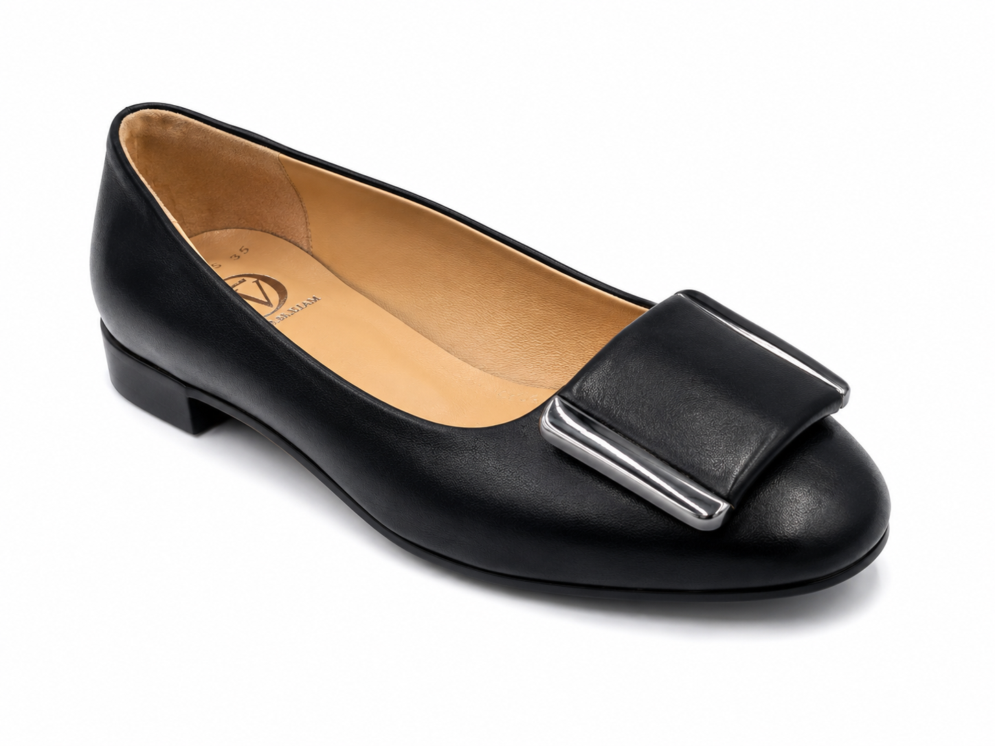 Oscar William Women's Black Leather Pumps with Buckle