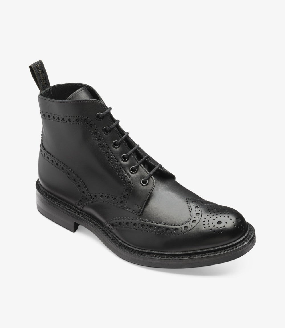 Loake Bedale Black Brogue Derby Boots | Handmade Men's Boots
