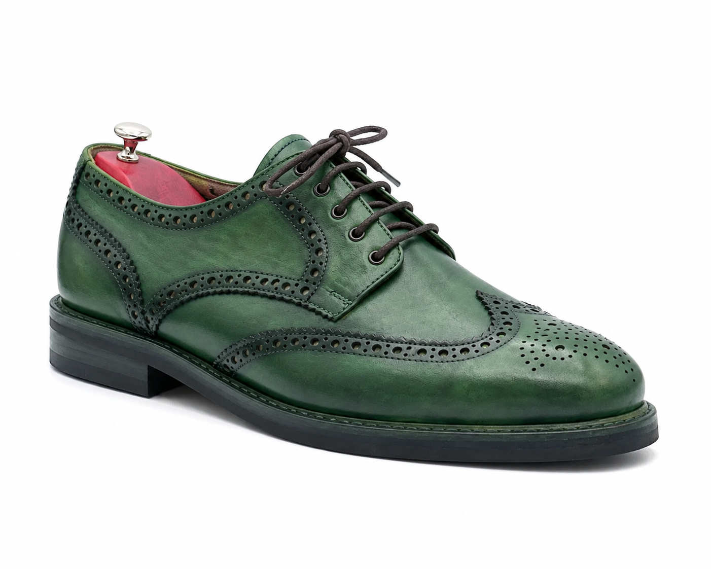 Oscar William Handmade Green Patina Brogue – Rubber Studded Sole