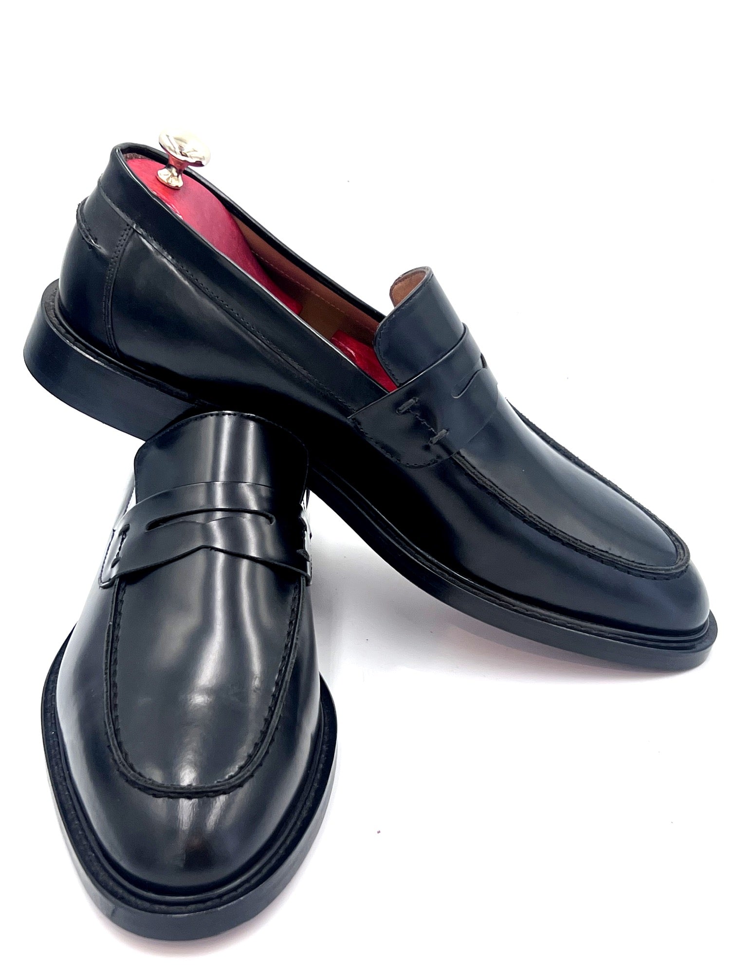 Oscar Williams High Shine Leather Penny Black Loafers