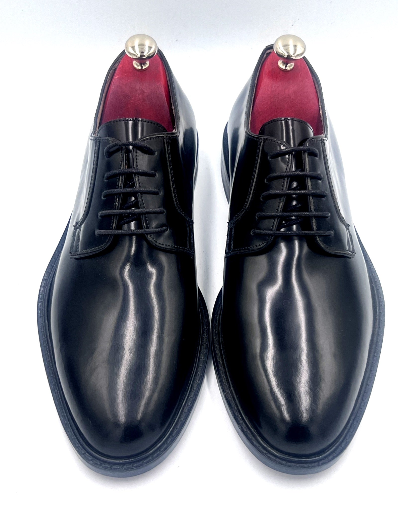 Oscar William Black High Shine Derby Shoes | Leather Sole