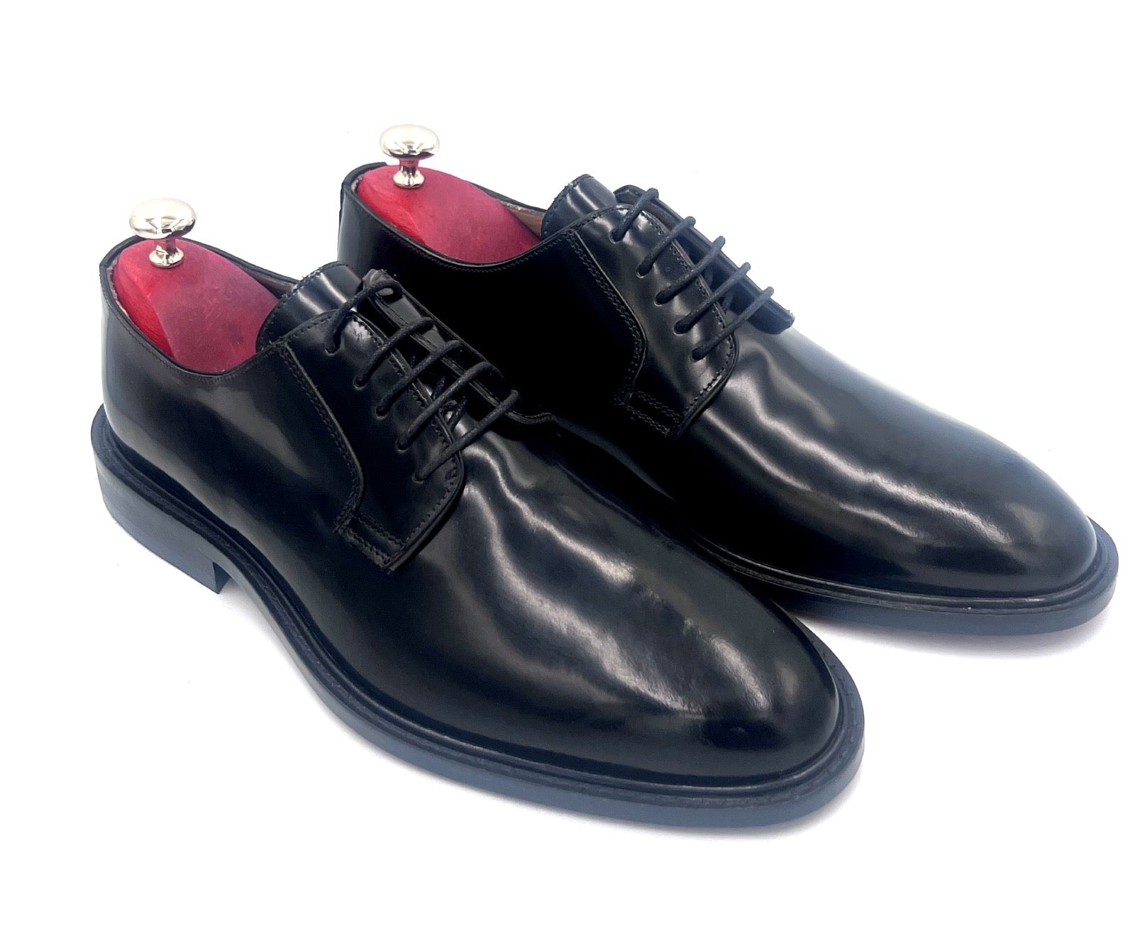 Oscar William Black High Shine Derby Shoes | Leather Sole